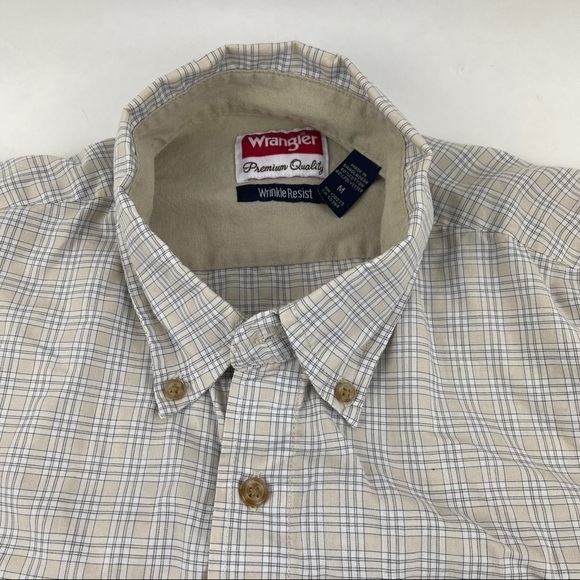 Wrangler Button Down Shirt Mens Medium Gray Plaid Long Sleeve Wrinkle Resist - Picture 4 of 8